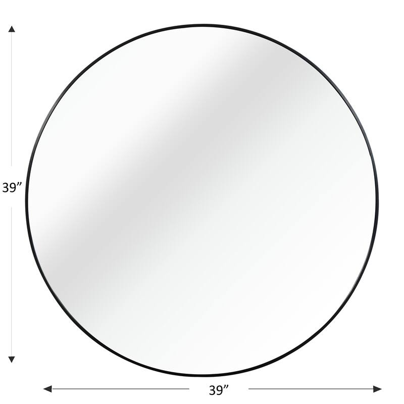 39" Metal Framed Round Mirror with Shatterproof Film and Hooks