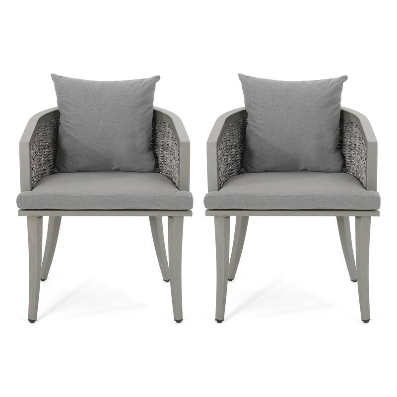 Roomfitters Pebble Outdoor Wicker Patio Chairs with Water Resistant Cushions, Modern Armchair, Grey Set of 2 - Set of 2