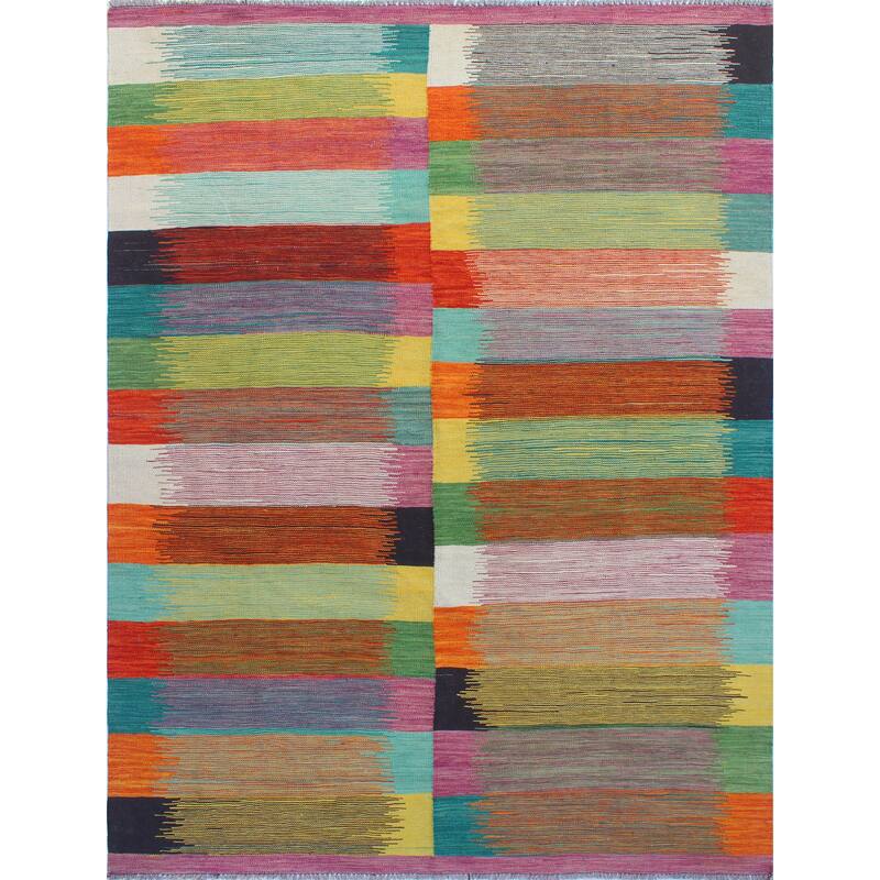 Modern Flatweave Ece Ivory/Lt. Green Rug - 5'9" x 8'4"