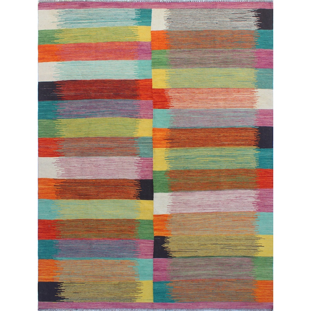 Modern Flatweave Ece Ivory/Lt. Green Rug - 5'9" x 8'4"
