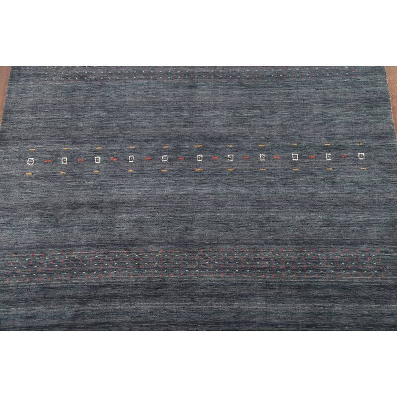 Blue & Gray Tribal Gabbeh Oriental Area Rug Handmade Wool Carpet - 6'8"x 9'7"