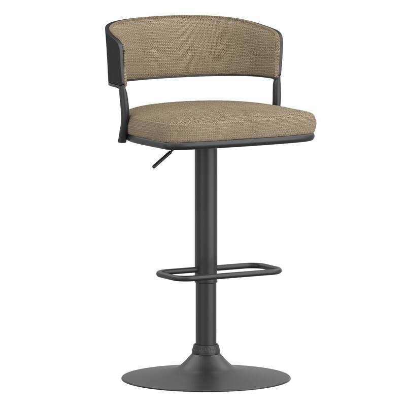 Modern Performance Fabric & Bentwood & Metal Adjustable Air-Lift Stool, Set of 4 - Dark Beige