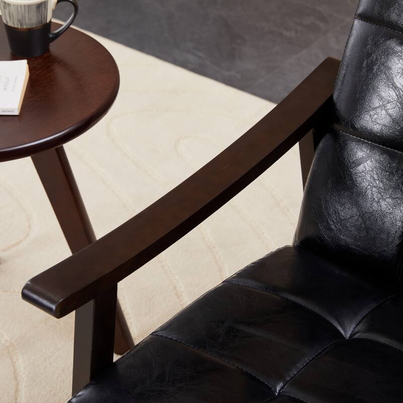 PU Leather Accent Chair, Armchair with Solid Wood Legs and High Back