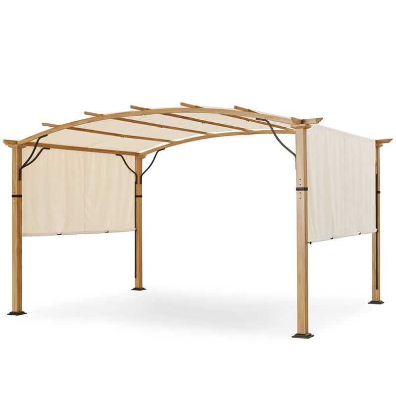 Aluminum Outdoor Pergola with Slightly Arched Canopy and Retractable Shade - Cream - 10x13