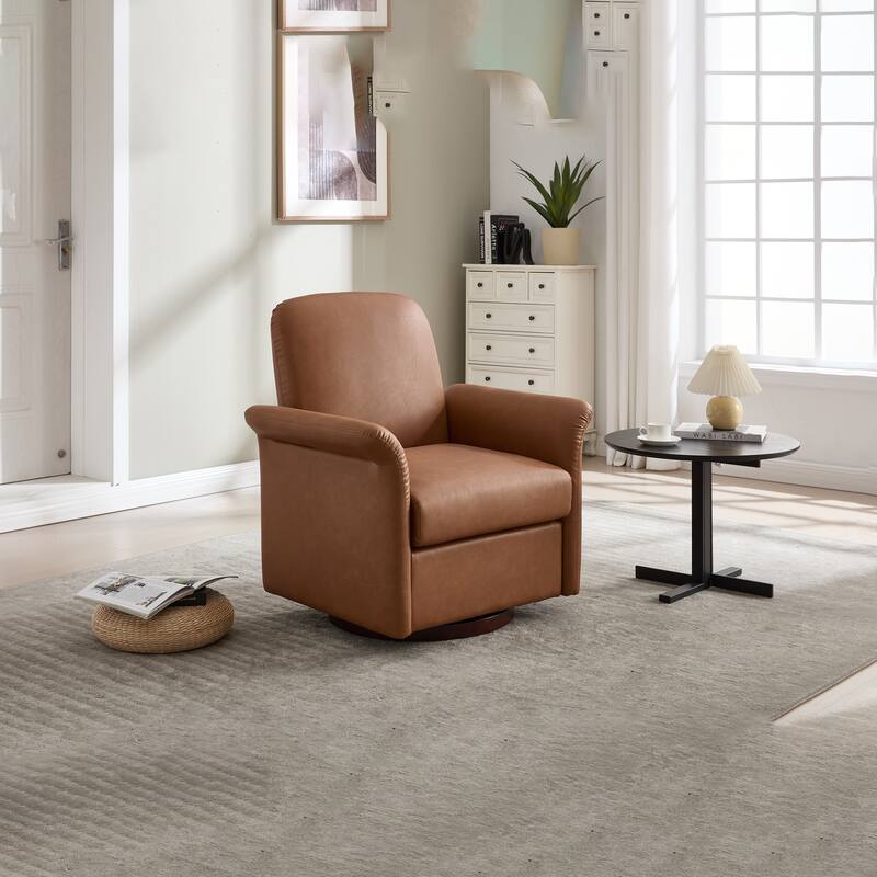 Swivel Accent Chair Modern Barrel Armchair with Wood Base for Bedroom Reading Waiting Living Room
