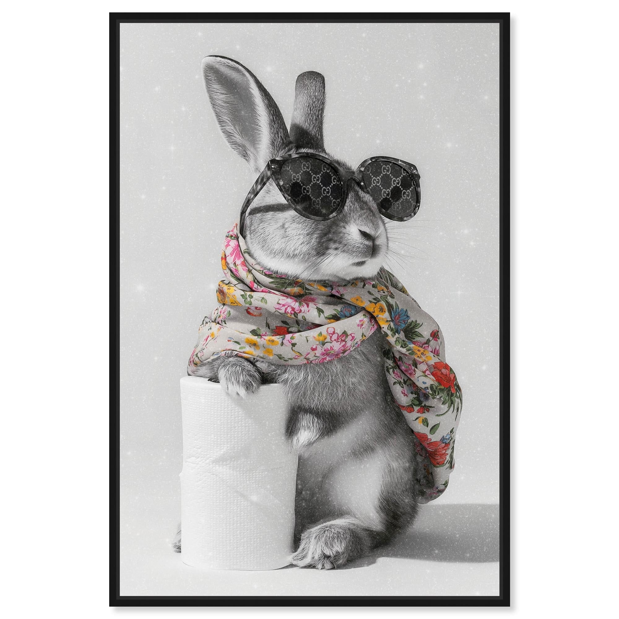 Glam Roll Rabbit Bathroom Decor Framed Canvas Print by Art Remedy