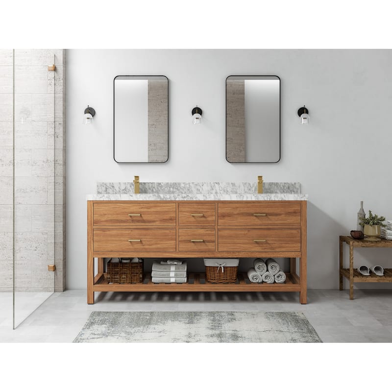 Willow Collections 72 in. W x 22 in. D Parker Solid Teak Double Sink Bathroom Vanity with Countertop
