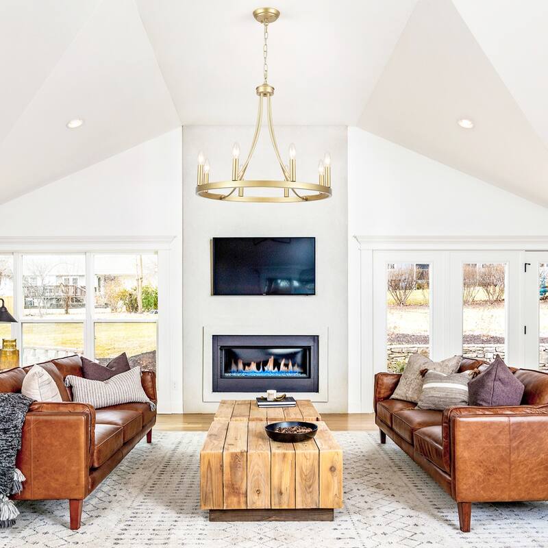 8-Light W23.6" x H82.67" Vintage Rustic Wagon Wheel Chandelier for Living Room