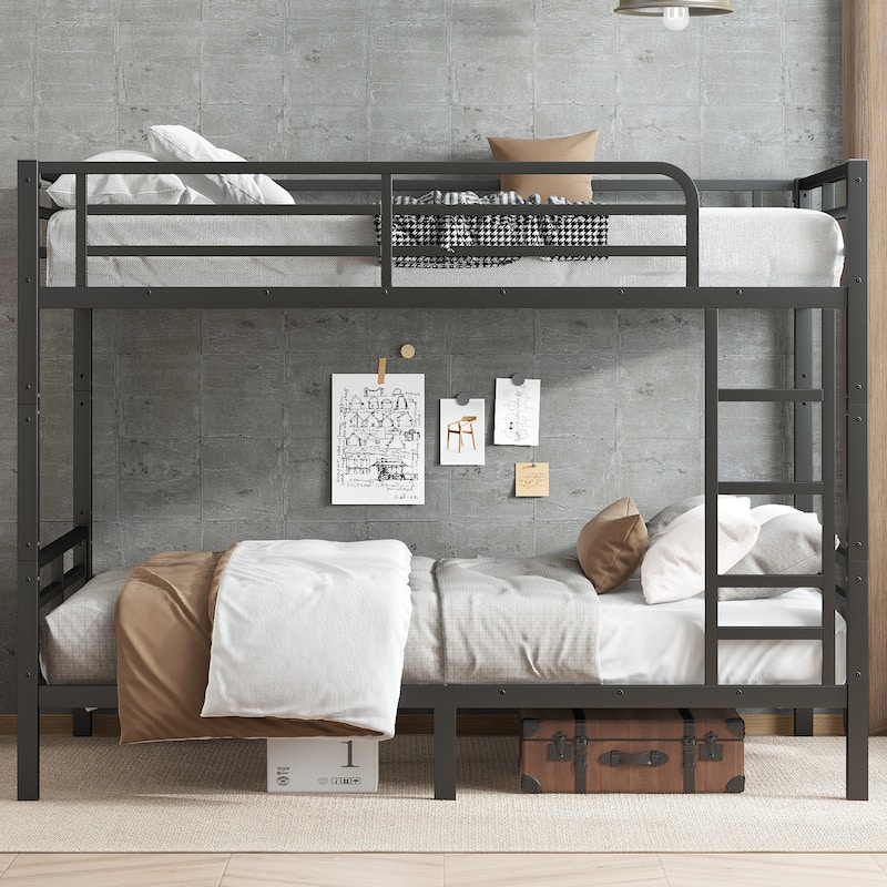 Full XL-over-Full XL Metal Bunk Bed with Noise Reduction and Under-Bed Storage