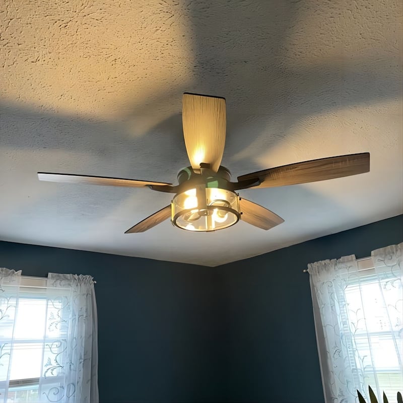 52-inch Walnut Wood 5-Blade Industrial Indoor Ceiling Fan with Remote