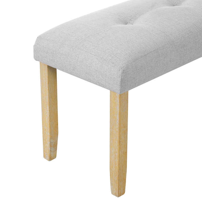 Roomfitters Upholstered Tufted Bench, 40" End of Bed Bench, Fabric Dining Bench with Wood Legs, Entryway Seating, Beige+Natural