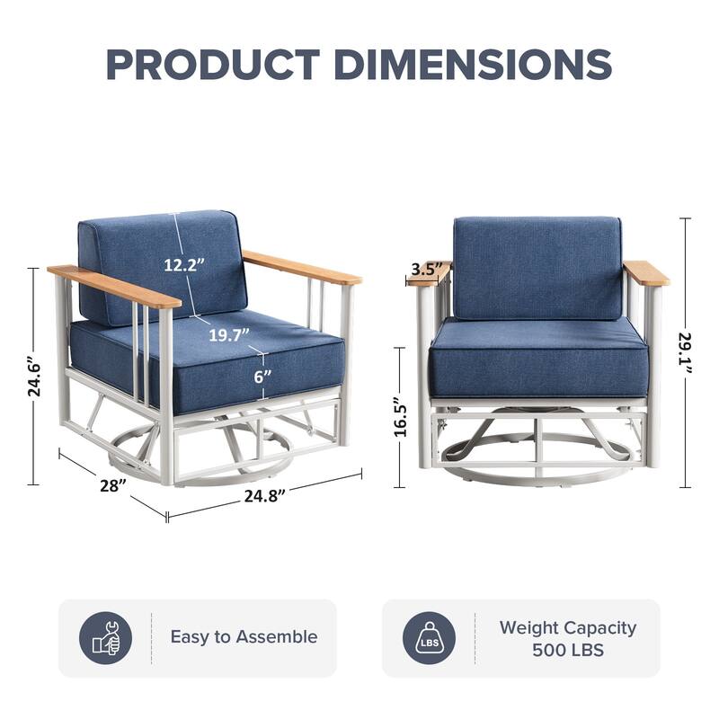 Gymojoy Patio Swivel Chairs with 6" Cushions Set of 2, 360° Swivel Rocking Outdoor Chairs for Porch, Poolside