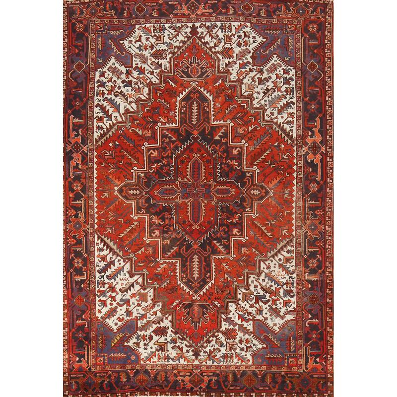Hand Knotted Oriental 100% Wool Carpet Traditional Medallion Oranges & Rust Heriz Area Rug - 10' 5'' X 7' 9''