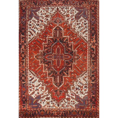 Hand Knotted Oriental 100% Wool Carpet Traditional Medallion Oranges & Rust Heriz Area Rug - 10' 5'' X 7' 9''