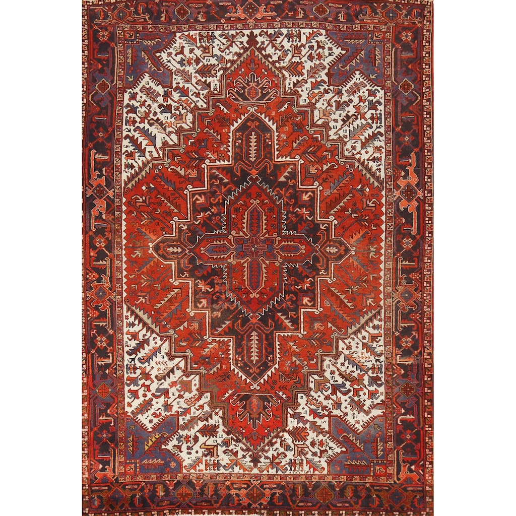 Hand Knotted Oriental 100% Wool Carpet Traditional Medallion Oranges & Rust Heriz Area Rug - 10' 5'' X 7' 9''