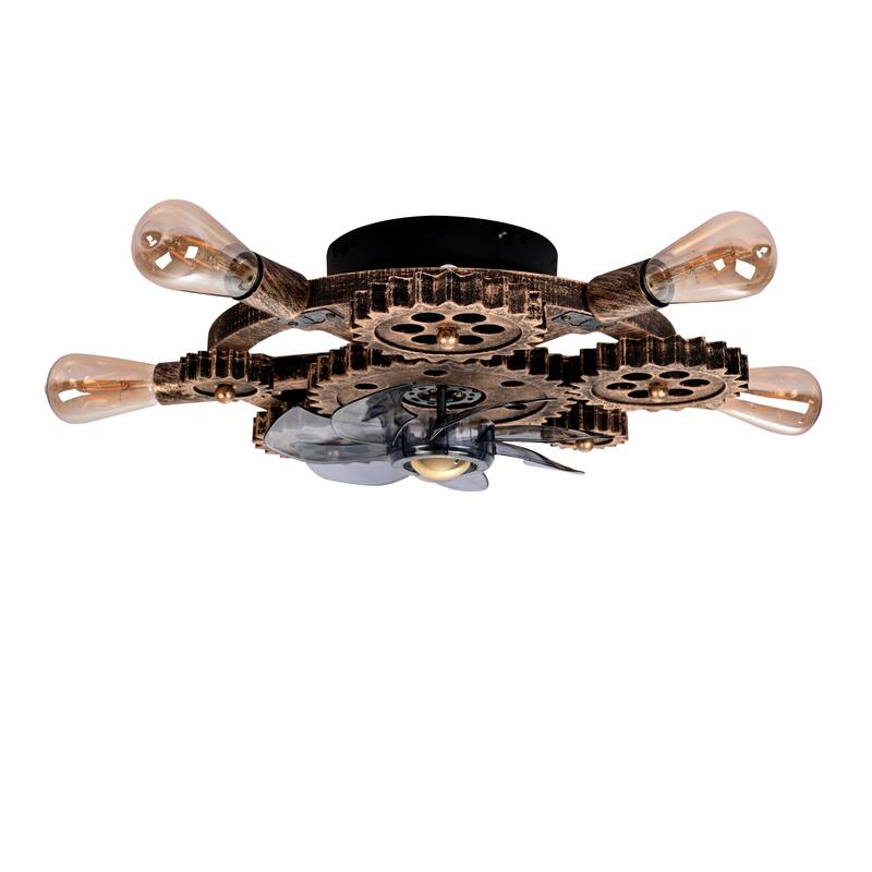 19.6" Farmhouse ceiling fan light and remote, Industrial Caged Ceiling Fan Light, Retro Ceiling Fan Lights with 7 Blades