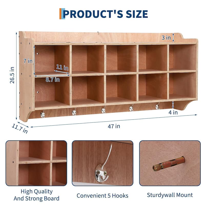 Classroom Coat Locker, 15/10 Cubbies for Classrooms with Anti-tip Anchors, Daycare Cubby with 4 casters
