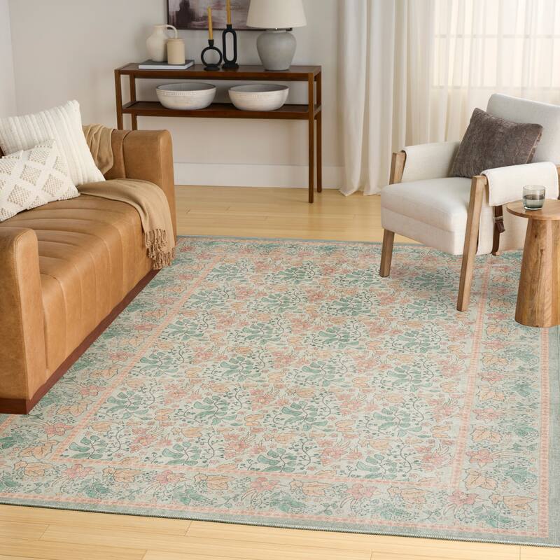 Nourison Botanical Washables Indoor only Textured Floral Area Rug - Green/Multicolor - 4' x 6'