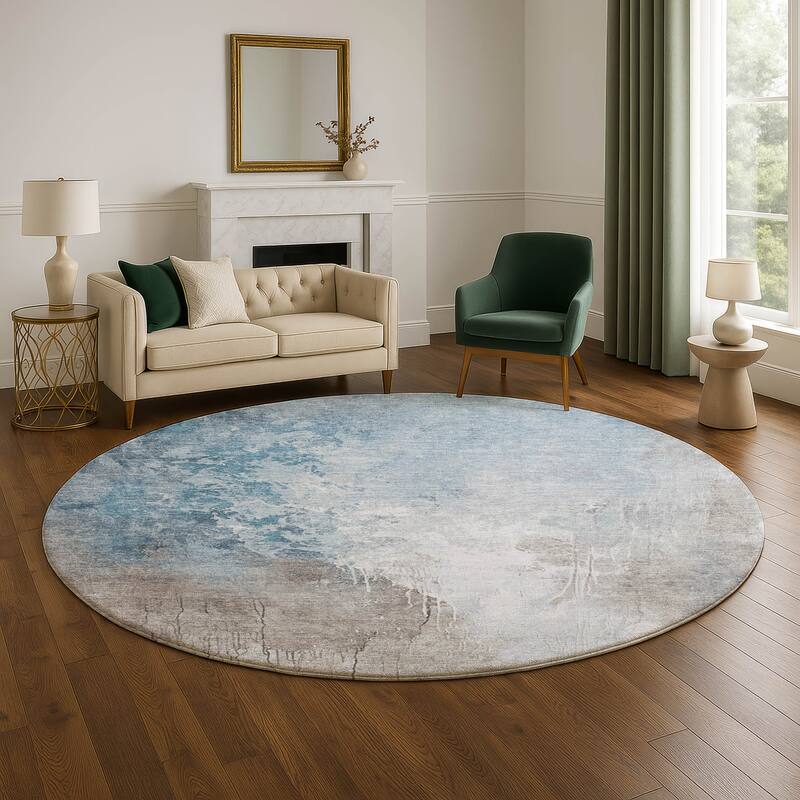 Premium Washable Super Soft Modern Contemporary Mayfield Rug - 8' x 8' - Denim