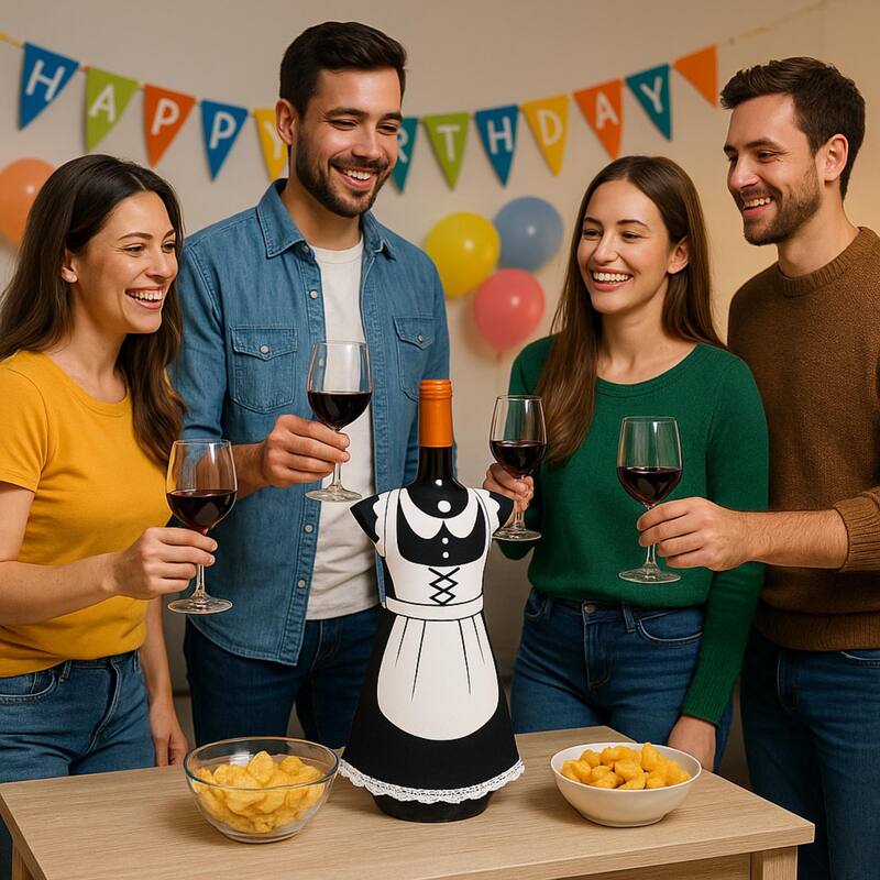 Creative Home Neoprene Party Maid Shape Wine Bottle Cover Jacket, Wine Chiller Jacket