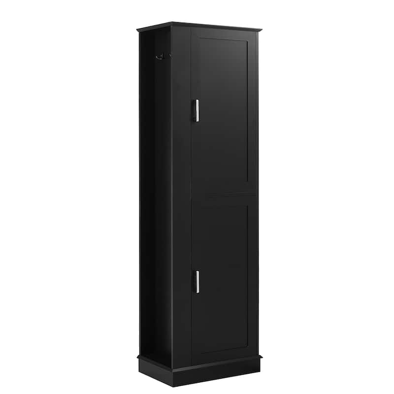 Freestanding Cabinet Tall Bathroom Storage Cabinet with Left or Right Hook, Adjustable Shelves and Anti-toppling Device