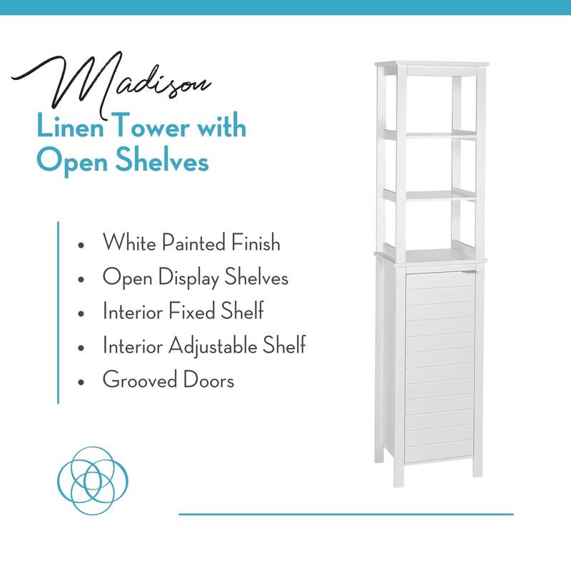 RiverRidge Madison Single Door Tall Bathroom Cabinet Storage Organizer with an Open and Adjustable Interior Shelves