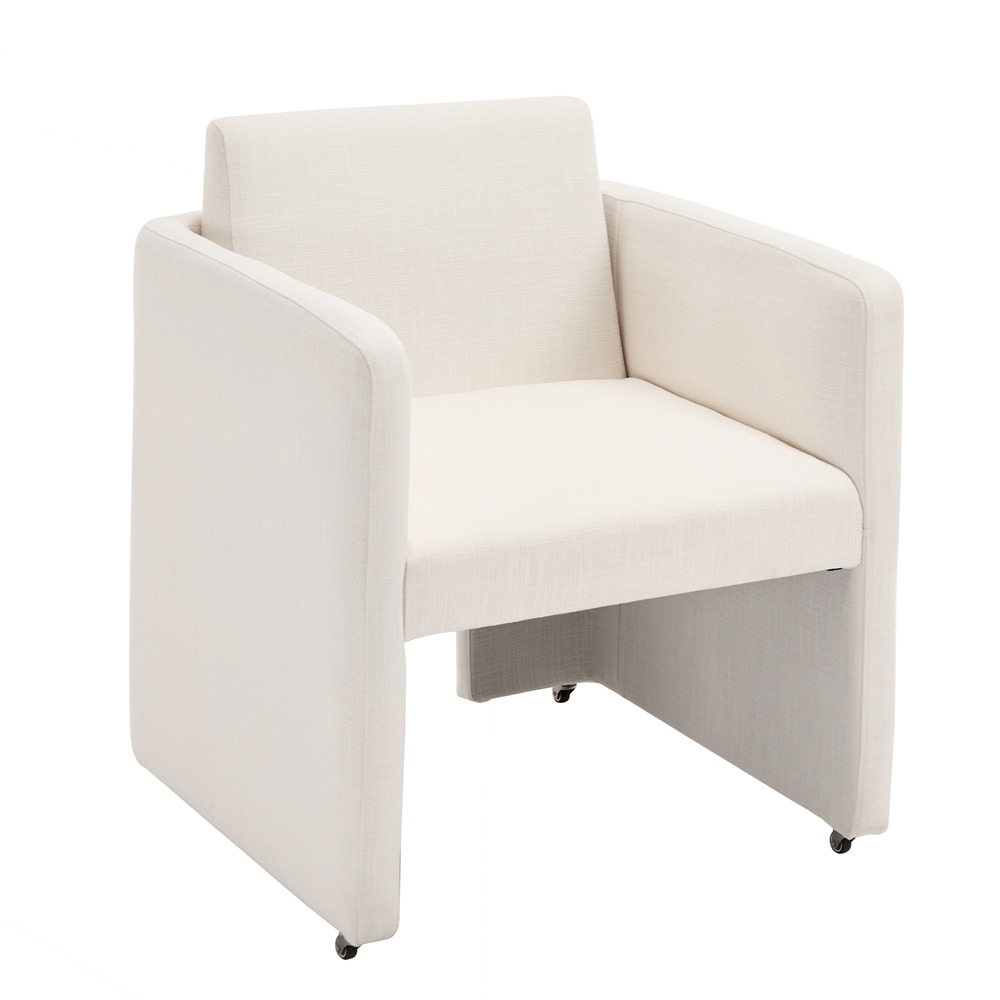 Upholstered Accent Kitchen Chair with Arms Comfy Linen Fabric Side Chair