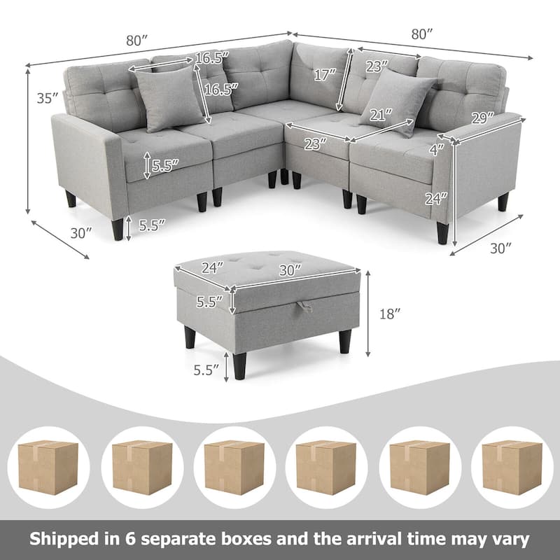 Gymax L-shaped Sectional Corner Sofa Set Living Room Furniture w/