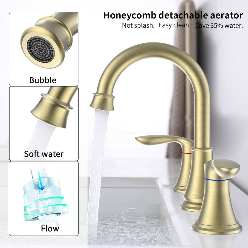2-Handle Bathroom Sink Faucet 3 Hole 360° Swivel Spout Vanity Sink with Pop Up Drain Assembly and cUPC Water Supply Hoses