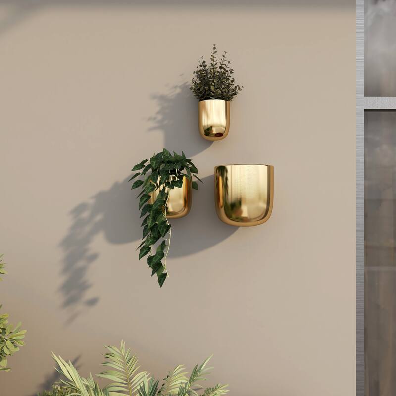 Gold, Black, Silver or White Metal Indoor Outdoor Floating Wall Planter (Set of 3) - S/3 9", 7", 6"H