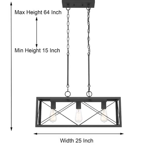 dimension image slide 5 of 6, Acroma 3-light Rectangle Island Chandelier for Dining Room - 25 inches