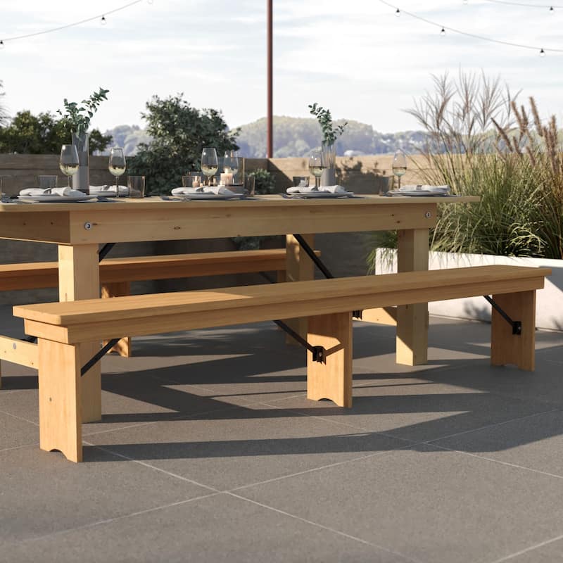 8' x 12" Solid Pine Folding Farm Bench with 3 Legs