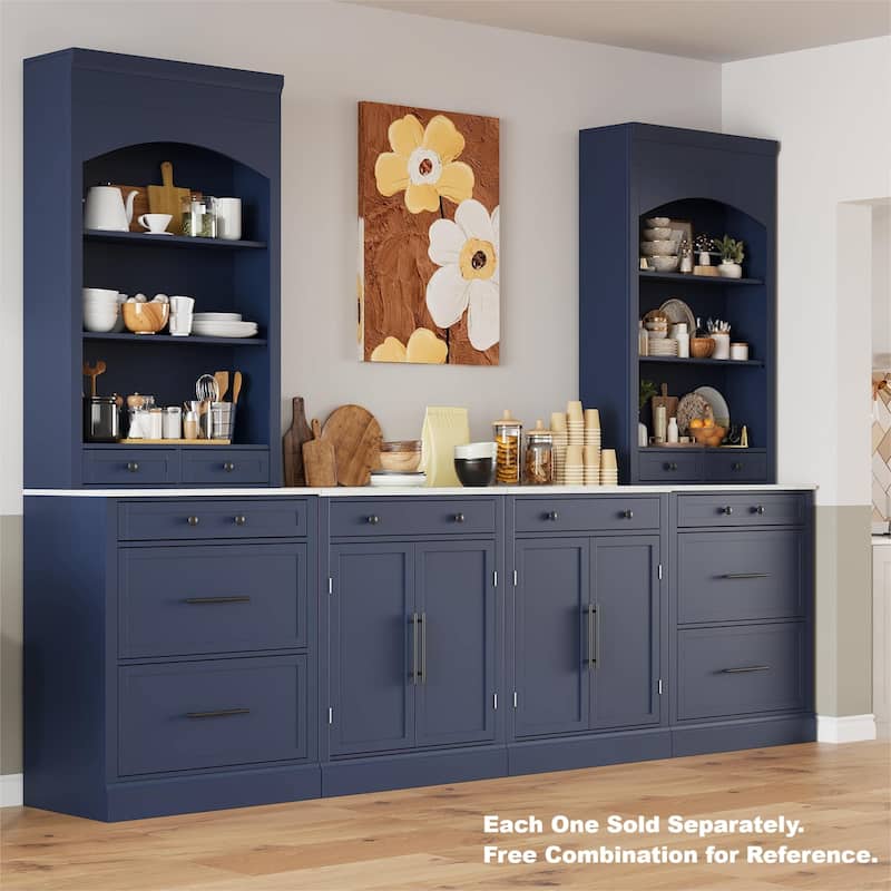 Modern Kitchen Pantry, Freestanding Tall Kitchen Hutch, Cupboard Cabinet with 5 Storage Drawers and Adjustable Shelf, Set of 2