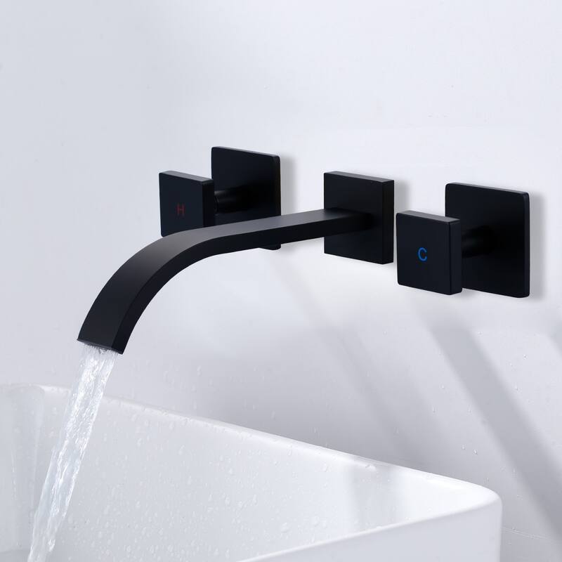 WOWOW Double Handle Wall Mounted Waterfall Bathroom Faucet