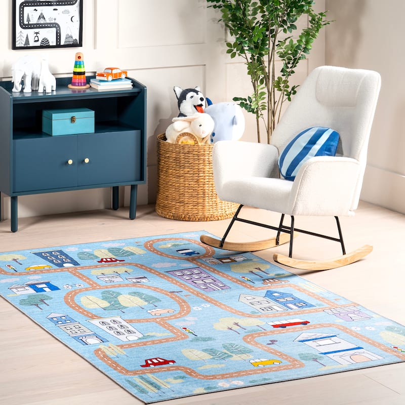 Nuloom Chalea SpinClean Kids Town Machine Washable Area Rug