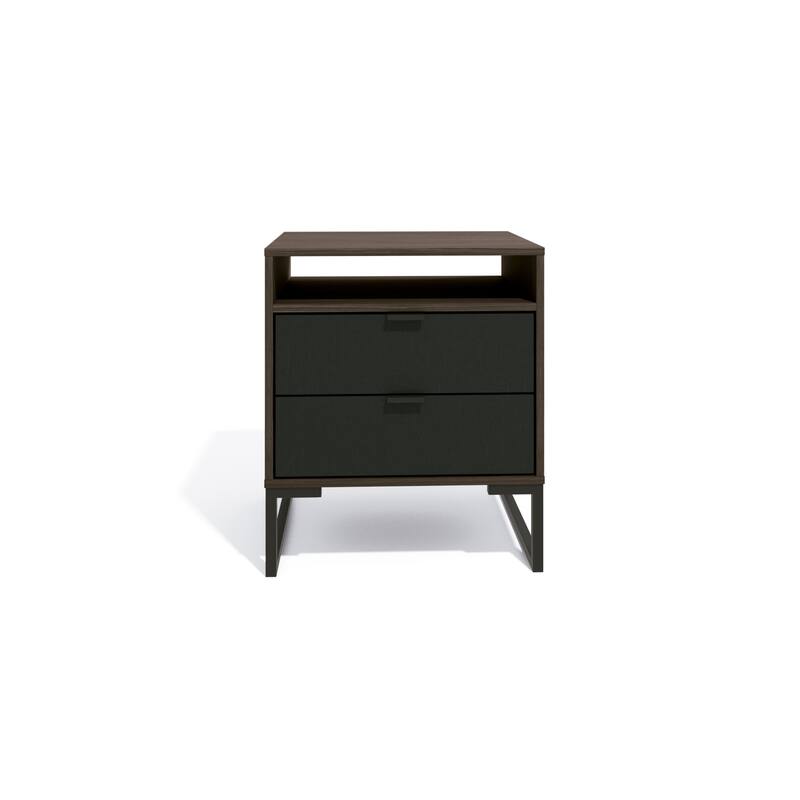 Mid-Century Modern Collins Nightstand - 2 Drawers & Niche