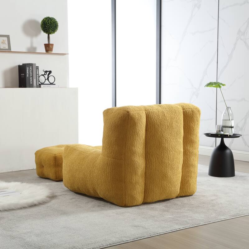 Fluffy Bean Bag Chair with Memory Foam and Ottoman, Super Soft Velvet Bean Bag for Adults & Kids, Comfortable Lazy Sofa