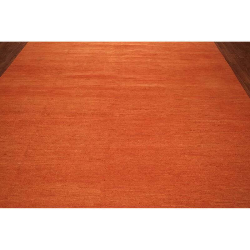 Orange Modern Gabbeh Area Rug Handmade Wool Carpet - 8'9" x 11'7"