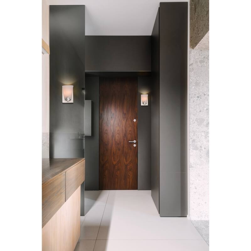 Royale 1 Light Vanity Brushed Nickel Finish Ribbed White Glass - Brushed Nickel