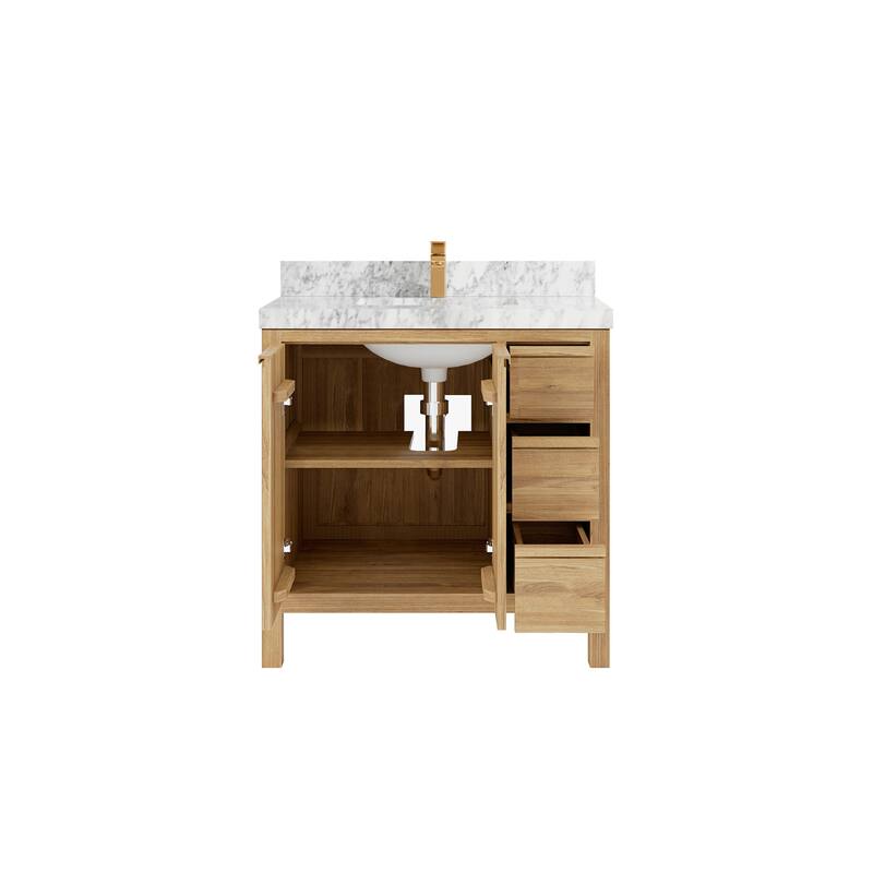 Willow Collections 36 in. W x 22 in. D Elizabeth Solid Teak Wood Center Sink Bathroom Vanity with Countertop