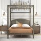 preview thumbnail 1 of 16, Full Size Canopy Platform Bed with Headboard and Support Legs Brown Wash