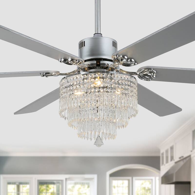 Cusp Barn 65" Ceiling Fan with Light and Remote,Modern Gorgeous Crystal Light Fixture,Silent Reversible Motor Fan Light,6-Speeds - Chrome