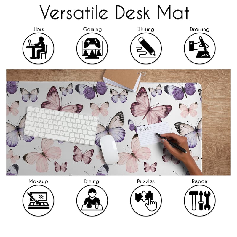 Sweet Jojo Designs Shabby Chic Butterfly Girl Large Mouse Pad Desk Mat - Pink & Purple Butterflies, Watercolor, Nature, Pastel