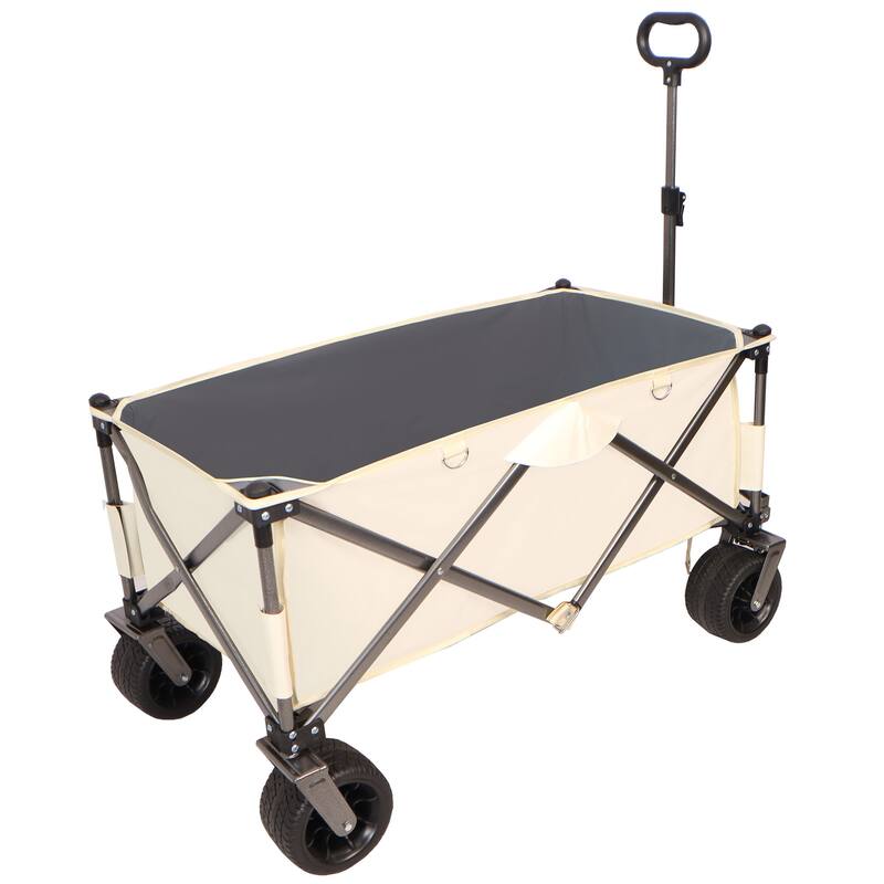 Heavy Duty Utility Folding Wagon Cart with Big Wheels, Adjustable Handle&Drink Holders