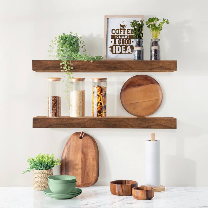 Solid Wood Floating Shelves for Wall, Set of 2 Wooden Wall-Mounted Shelves - 9” L X 24" W X 1.2” H