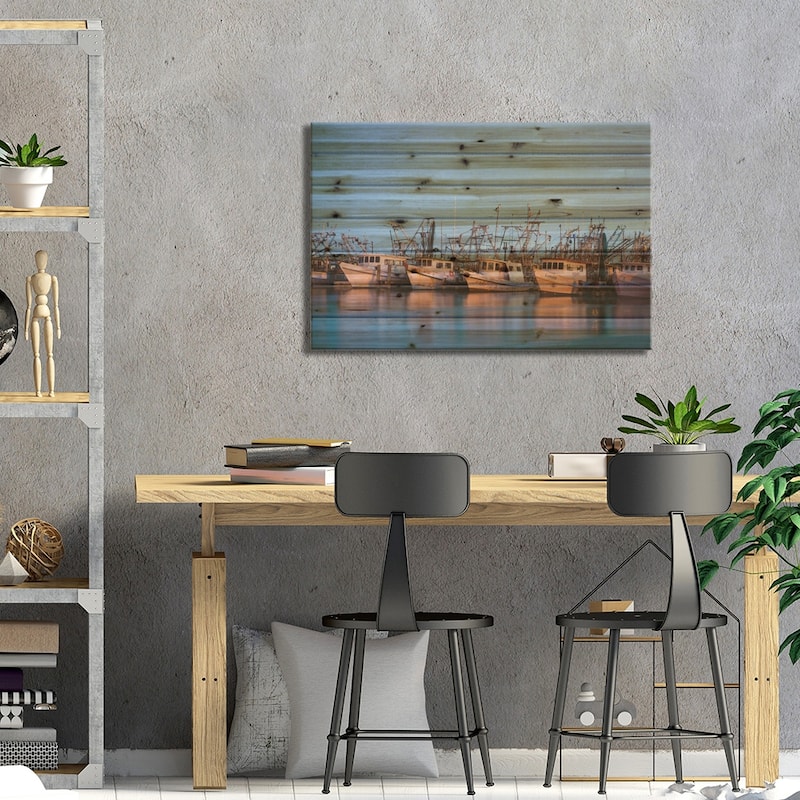 Fulton Harbor and oyster boats Print On Wood by Larry Ditto - Multi-Color