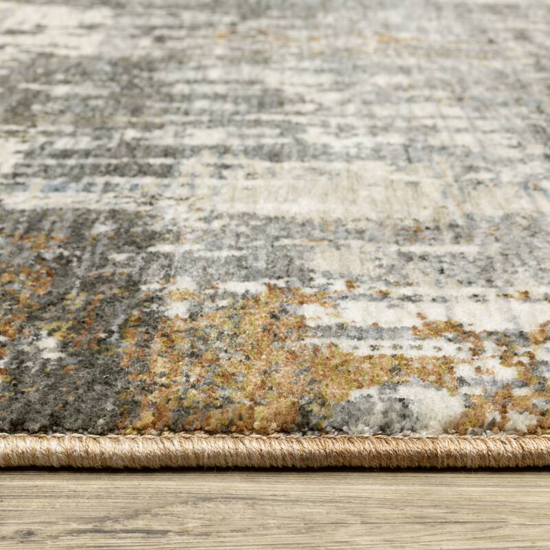 Style Haven Hendrix Distressed Etchings Abstract Grey/ Gold Fringe Edge Area Rug