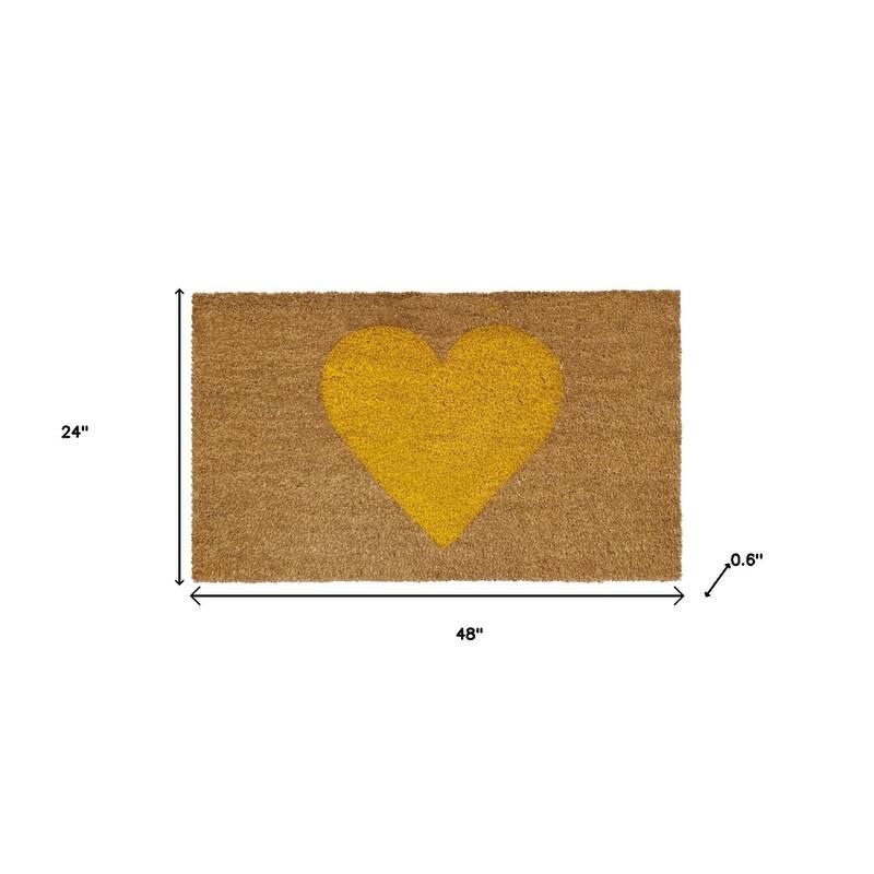 HomeRoots 24" X 48" Brown And Yellow Heart Outdoor Coir Door Mat - 24.00' X '48.00