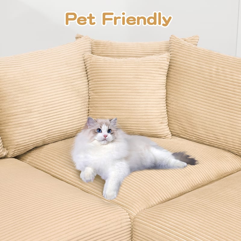 GDFStudio - Corduroy 2-Seater 92" Cloud Modular Sectional Couch with Ottoman