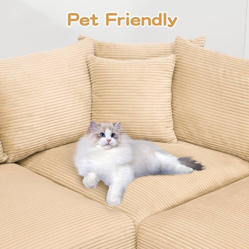 Sectional Couch with 2 Movable Ottomans, 92" Corduroy Couches for Living Room, Upholstered Sofa Couch with Deep Seat for Bedroom